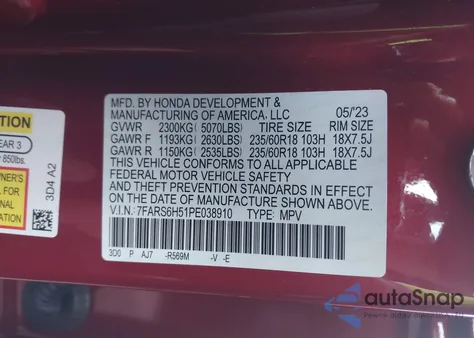 2023 Honda Cr-V Hybrid Sport from USA, damaged, VIN 7FARS6H51PE038910